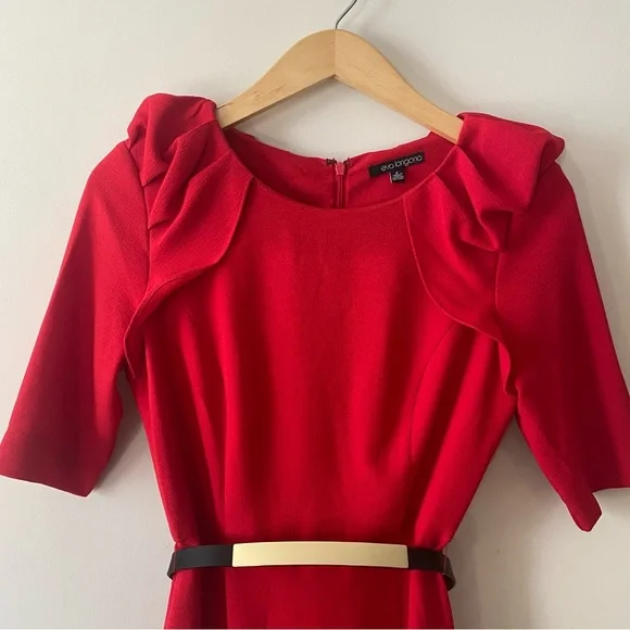 Red Eva Longoria for The Limited sheath dress, ruffled shoulder. Size 2 - Picture 3 of 8